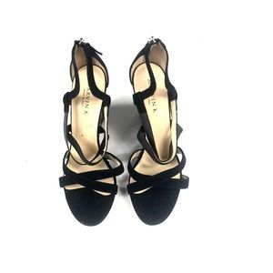 Marvin K. Women’s Black Open Toe Wedges